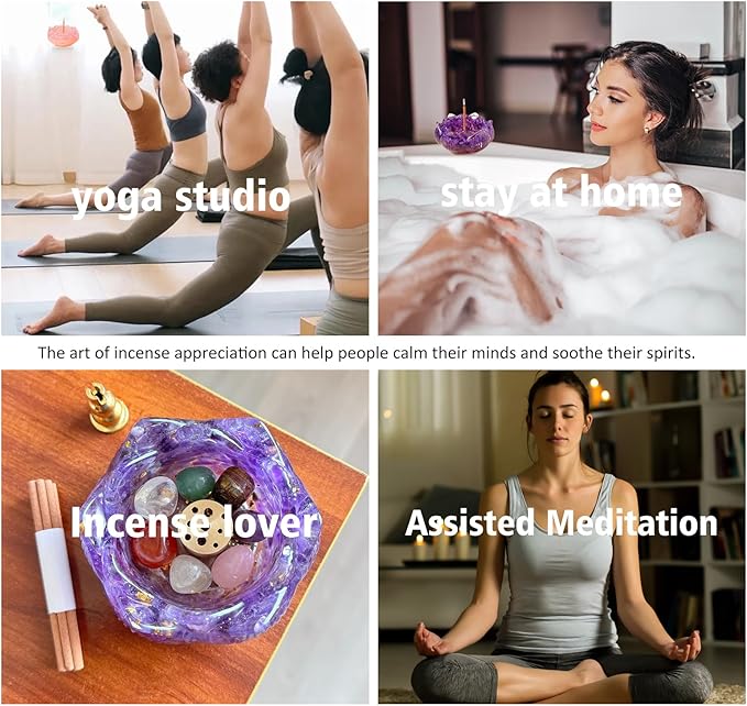 15pcs Set Amethyst Resin Crystal Lotus Incense Burner with 40 Incense Sticks and Removable Ash Collector - Protect Energy for Meditation Room, Yoga & Home Decor Birthday Lover Gift