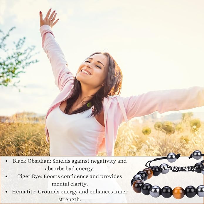 Energy Protection Crystal Handmade Adjustable Bead Bracelet Perfect for Men, Women’s Gift - Gemstone Healing Stretch Bracelet Pulsera Para Hombre Mujer Stocking Stuffer