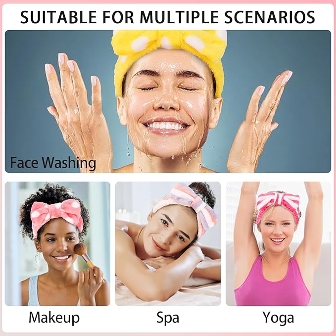 AMCAMI 8 Pack Skincare Spa Headband for Washing Face Makeup Face Wash Headband for Women Facial Towel Hairbands Spa Party Supplies for Girls Women