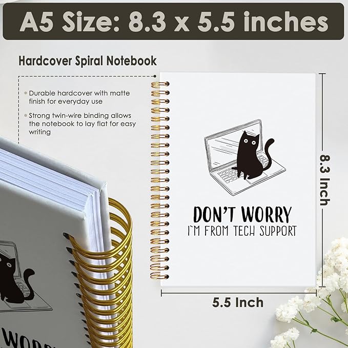 Funny Office Notebooks, Funny Cat Notebook Journal, Cat Office Supplies Notebooks for School, Gifts for Cat Lovers, Don't Worry I'm From Tech Support Hardcover Spiral Notebook 5.5x8.3