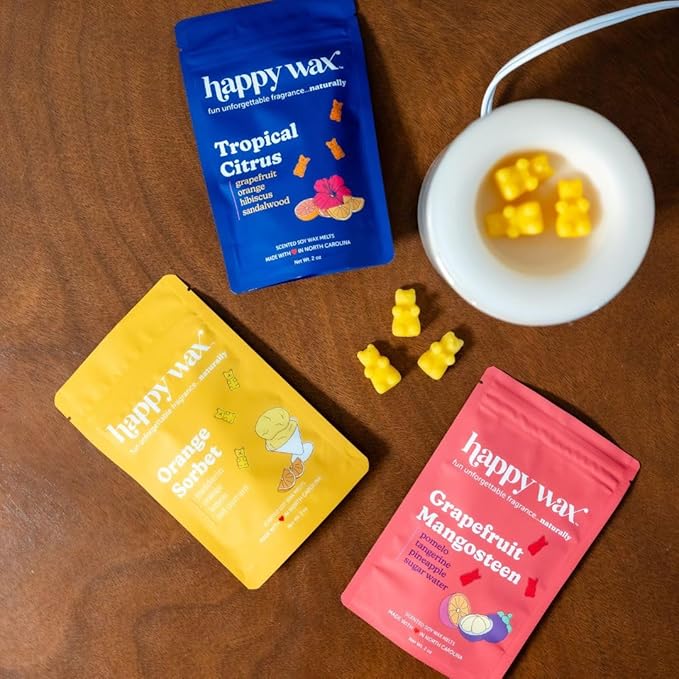 Happy Wax Grapefruit Mangosteen Scented Bear Wax Melts - Natural Strong Scented Summer Wax Melts Infused w/Essential Oils - Non Toxic Wax Melt & Pet Safe Wax Melts - (8 oz Pouch)