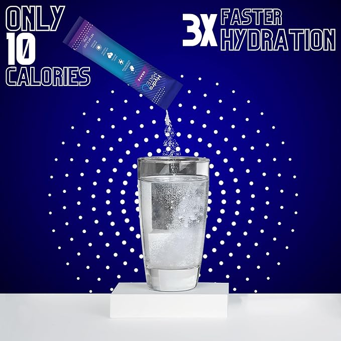 HydroMATE Electrolytes Powder Drink Mix Packets Hydration Accelerator Low Sugar Rapid Party Relief Recovery Vitamin C Plus Caffeine Grape 16 Count