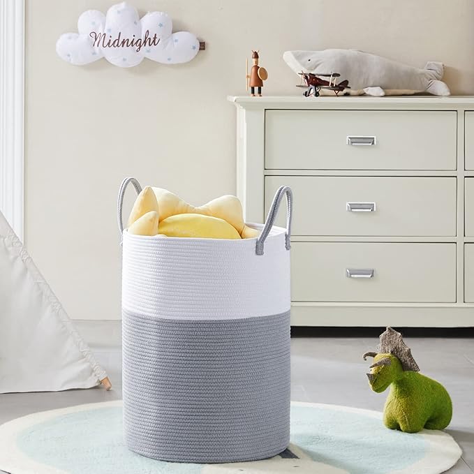 Cotton Rope Laundry Hamper by YOUDENOVA, 72L - Woven Collapsible Laundry Basket - Clothes Storage Basket for Blankets, Laundry Room Organizing, Bedroom Storage, Clothes Hamper – Grey
