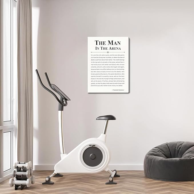 Framed Motivational Wall Decor for Men, The Man in The Arena Office Inspirational Wall Art, Positive Quotes Pictures, Spiritual Canvas Prints, Faith Based Gifts for Living Room, Bedroom 16x24 inch