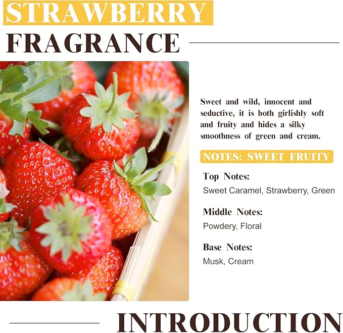 EUQEE 2.02 Fl oz Strawberry Fragrance Oil, Premium Strawberry Essential Oil with Glass Dropper for Diffuser, DIY Soap, Candle Making - 60ML