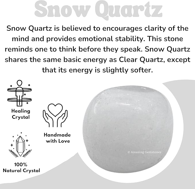 Amazing Gemstone Snow Quartz Crystals and Healing Stones Tumbled - 1 Oz Snow Quartz Stone Gem Stones, Natural Healing Stones for Energy Balance, Stress Relief - Polished Gems Rocks