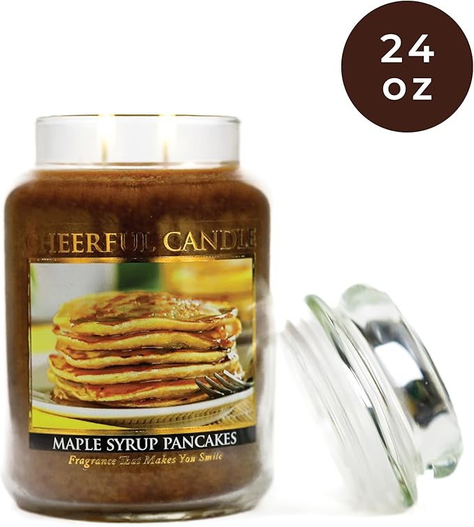A Cheerful Giver - Maple Syrup Pancakes Scented Glass Jar Candle (24 oz) with Lid & True to Life Fragrance Made in USA