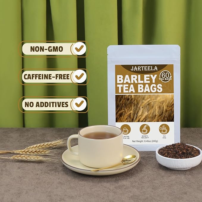Jarteela - Barley Tea Bags - 4g x 60 Count - Premium Roasted Barley Grain - Natural Herbal Tea - Non-GMO - Caffeine-free - Support Overall Health