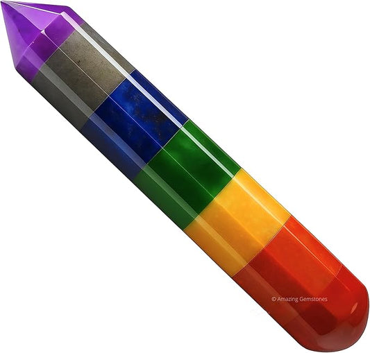 Amazing Gemstone Large Chakra Crystal Wand Massage Stick - Pelvic Wand Gua Sha for Adults - Crystals and Healing Stones Massage Wands for Adults Gifts (Pointed)