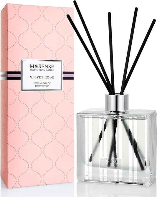 M&SENSE Rose & Sandalwood Reed Diffuser Set - 7.04 oz Velvet Rose Non-Toxic Scent Diffusers for Home Bathroom Shelf Decor, Aromatherapy Diffuser Gift for Girlfriend