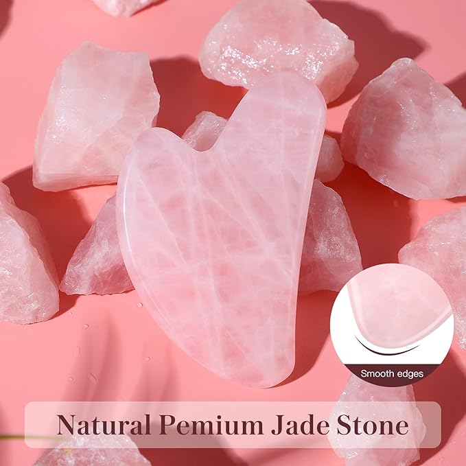 Gua Sha Facial Tools Guasha Tool Gua Sha Jade Stone for Face Skincare Facial Body Tensions Reduce Puffiness Festive (Pink)