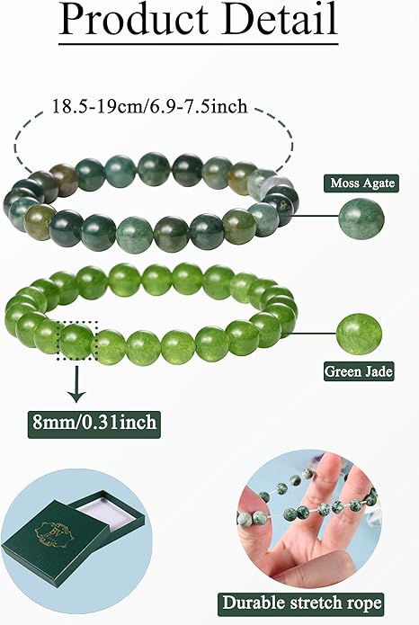 Bivei Natural Gemstone Semi Precious Healing Crystals Handmade Stretchy Round Beads Bracelet, Enhance Positive Energy