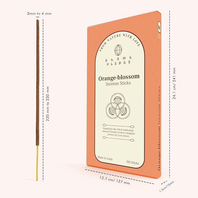 Orange Blossom Incense Sticks, Organic Hand Dipped 100 Sticks with Natural Herbs & Aromatic Ingredients, Burn Time 45 to 60 Minutes, Incense for Positivity, Meditation, Relaxation, Spiritual Gift