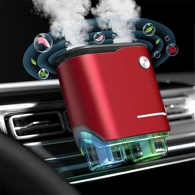 Smart Car Air Freshener, Dual-Channel Diffuser, Long-Lasting Scent Air Freshener Three Adjustable Modes, Aromatizante Para Carro With 4pcs Aromatherapy Oil Oils Rechargeable Intelligent Red