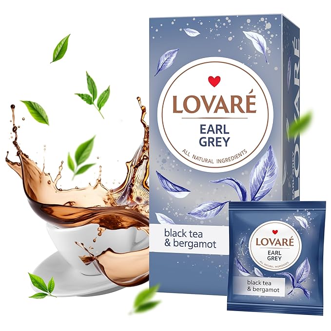 LOVARE Earl Grey Tea Bags 48 g - Made in Ukraine – Black Tea and Bergamot - Tea Bags - Gift Box for Tea Lovers (24 x 2 g)