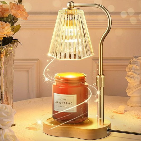 Candle Warmer Lamp, Wax Melt Warmer with 2 Bulbs for Scented Jar Candles, with Timer Dimmer Adjustable Height, Home Decor Gift for Girl Friend Mom Sister Women, No Flame No Smoke Warming Light, Amber