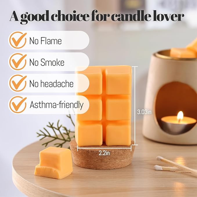 DEVI Scented Wax Melts, Natural Soy Wax Cubes Strong Scent -Citrus & Tonka Bean - Long Lasting Scented Melts for Warmer, 4 Pack(24-Cubes)