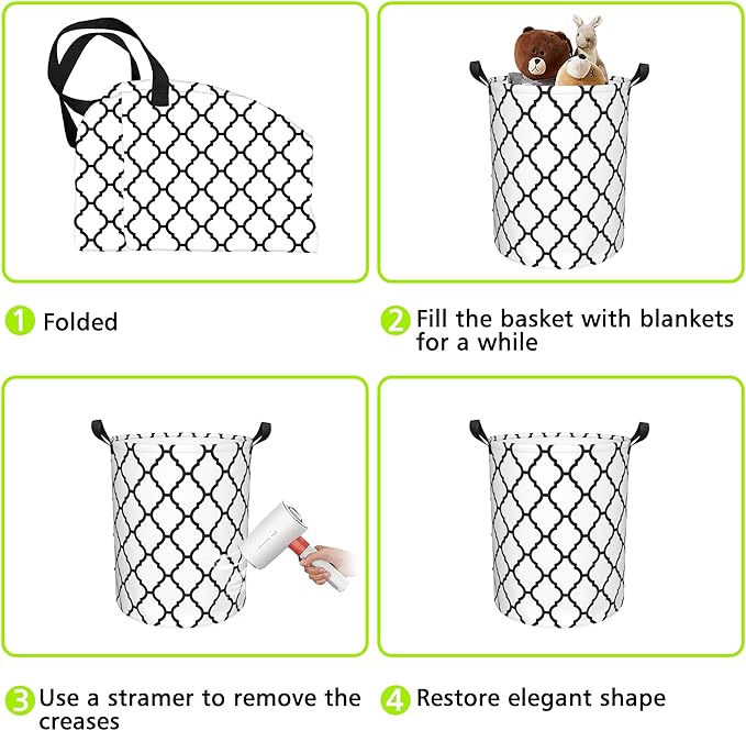 Laundry Basket Moroccan Pattern Laundry Basket Oxford Cloth Laundry Hamper Large Storage Baskets Toy Organizer Tote Bag For Bedroom Clothes Bathroom 17.3(H) x16.5(D) Inch
