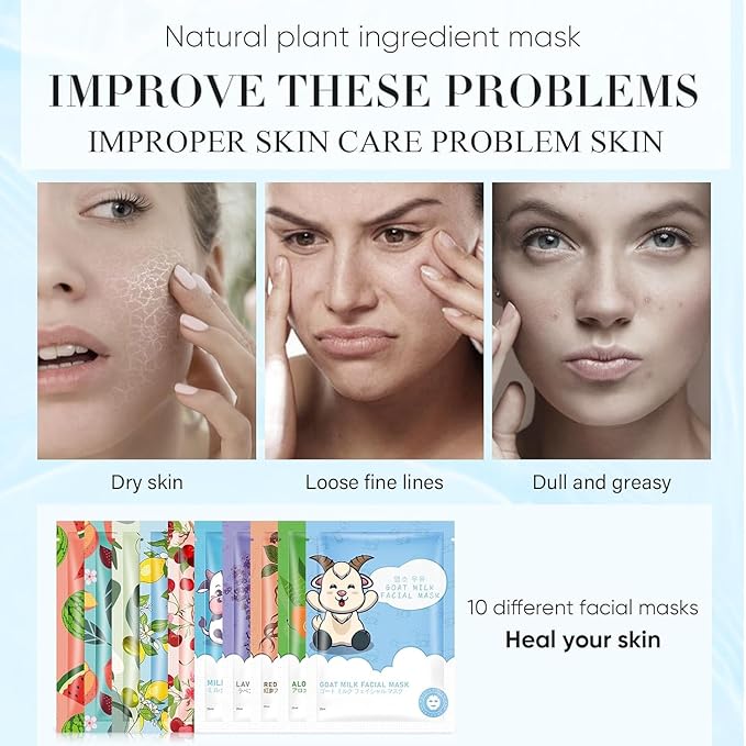 30 Pack Sheets Face Masks Skincare for for All Skin Types, Hydrating Face Masks Suitable for Sensitive Skin, Moisturizing Facial Mask for Skin Care, Face Sheet Mask Skincare for Face Spa