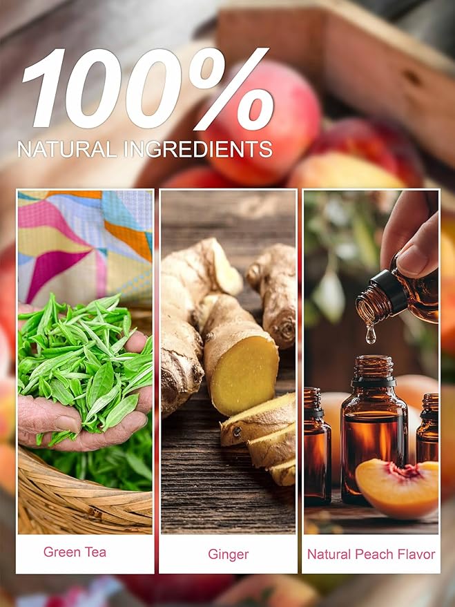TeeLux Peach Ginger Green Tea, Brisk Green Tea with Spicy Ginger & Aromatic Natural Peach Flavor, Low Caffeine, 100 Count