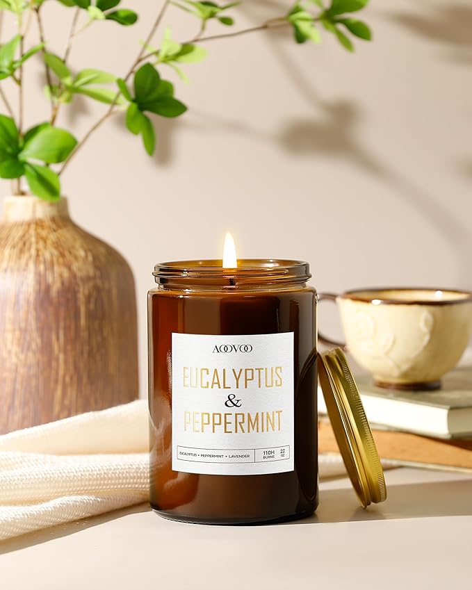 AOOVOO Eucalyptus Mint Candle - Large Scented Soy Wax Aromatherapy Candle, 22oz
