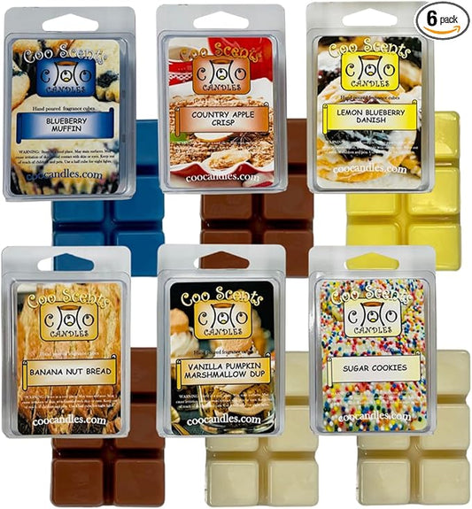 Bakery Scented Wax Melts for Wax Warmer - Soy Wax Cubes for Non-Toxic Clean Burn - Apple Crisp, Blueberry Muffin, Banana Nut Bread, Sugar Cookie - Perfect for Wax Melter - 6 Pack, Made in USA