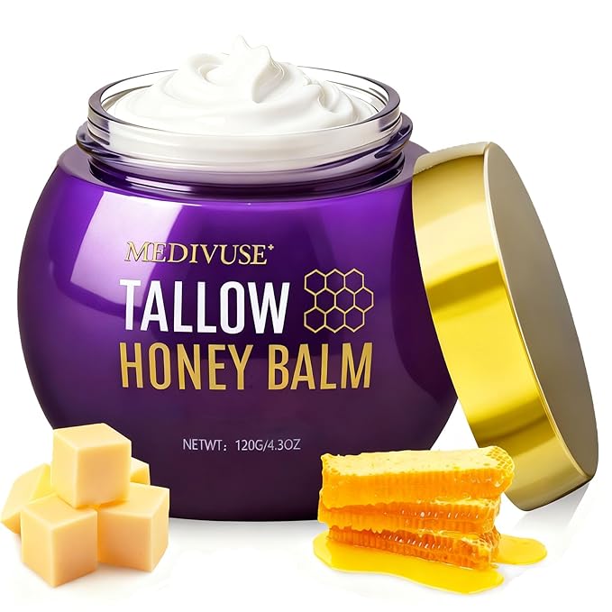 Tallow and Honey Balm - 120 ML Organic Grass-Fed Beef Balm - Deeply Moisturizing Body Cream - Beef Tallow for Face Body Lotion for Dry & Sensitive Skin