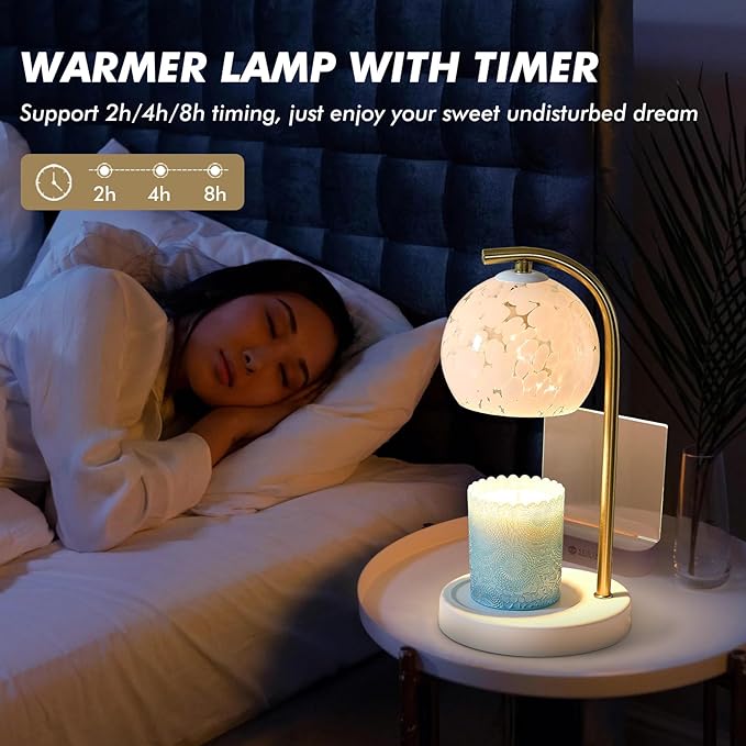 Candle Warmer Lamp Gifts for Women - Dimmable Scented Wax Melt Warmer with Timer - Housewarming Gifts for Home Bedroom Decor, Xmas Birthday Gifts for Mom, 2 Bulbs, White