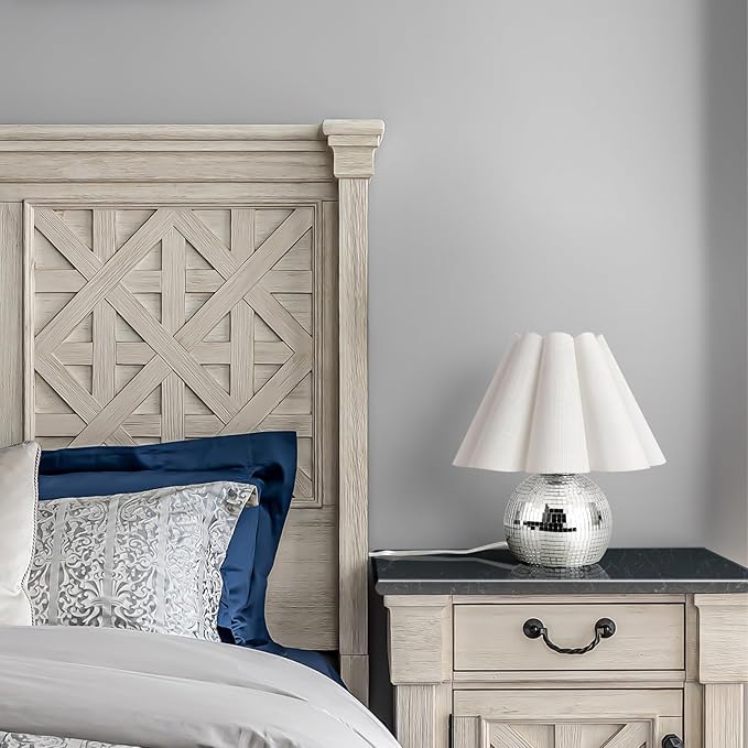 Disco Small Table Lamp for Bedroom, Funky Lamp Ball Lamps for Kitchen, Mini Table Lamps for Small Spaces with Scalloped Shade for Nightstand Desk Lamp