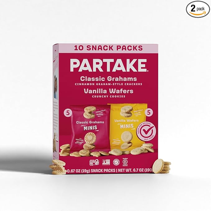 Partake Foods Gluten Free Mini Graham Cracker & Vanilla Wafer Snack Packs by Partake | Vegan & Dairy Free Cookies | Lunch Box Snacks | Allergy Friendly Snacks | Safe School Snack for Kids - 20 Pack