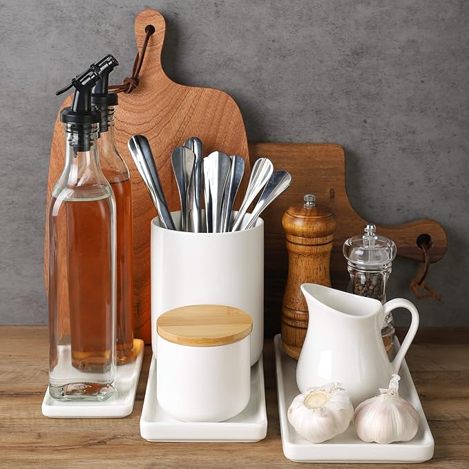 Gurygo 2 Pack 10" Bathroom Tray, Ceramic Vanity Trays for Bathroom, Small Ceramic Trays, Kitchen Soap Tray for Kitchen Counter (White, 10",Set/2)