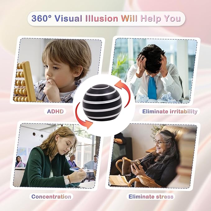 Desk Toys for Fidget Kinetic Cool-Gadgets: 180 Seconds Spinning Toy, Cool-Stuff Thing for Adult Teen Children Kid, Optical-Illusion Stress-Relief Gifts Ball for Man Women Home Office School Christmas