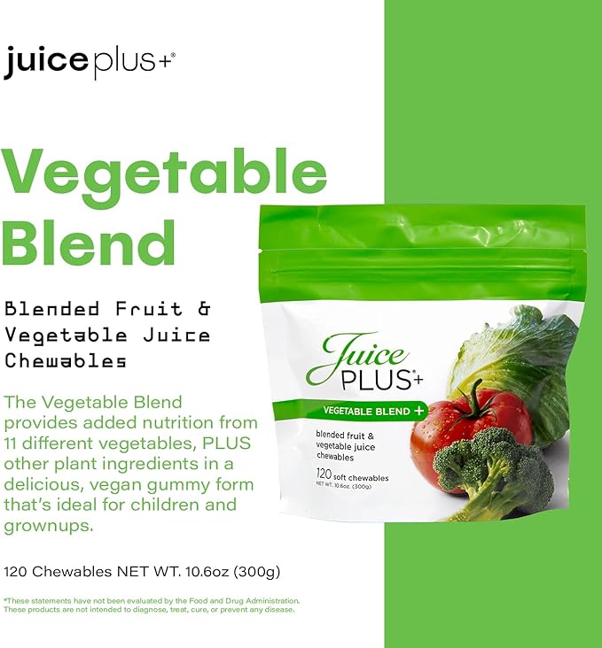 JuicePlus+ Vegetable Blend Soft Chews (Chewables) - Delicious Vegan Gummies with 11 Nutrient-Rich Vegetables for Daily Wellness! Boost Intake of Vitamins & More - For Kids & Adults - (1-mo, 30 Chews)