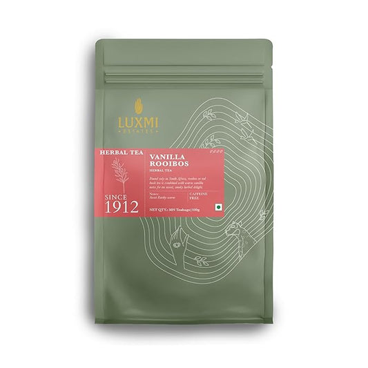 Luxmi Estates Rooibos Vanilla Organic Rooibos Tea (50 Tea Bags) Caffeine Free Tea Bags For Relaxing, Calming, and Stress Relief, With Certified Organic Herbal Tea