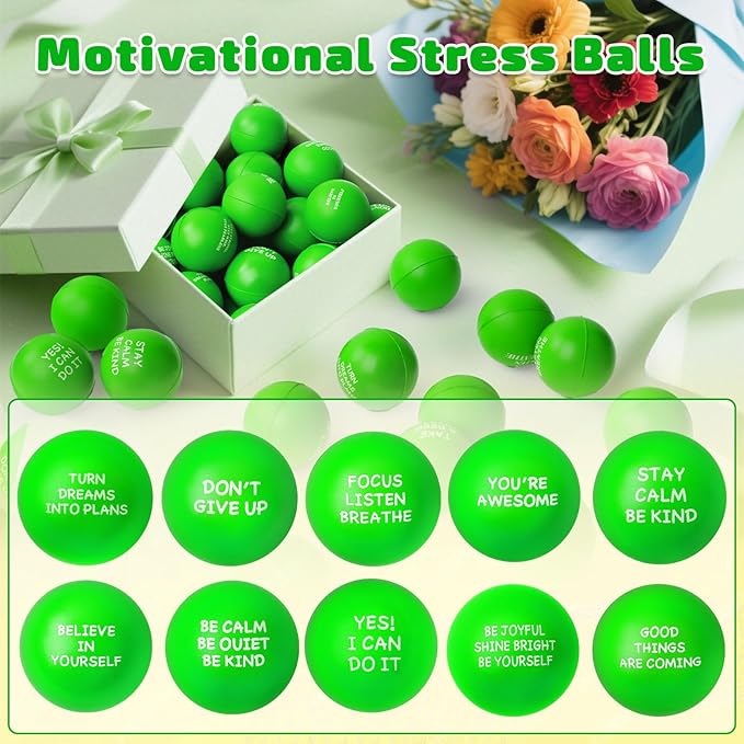 100PCS Motivational Stress Balls for Adults and Kids - Stress Balls Bulk Soft Sponge Squeeze Toys with Inspirational Quotes | Office Classroom Stress Relief Gifts | Anxiety Relief Fidget Toys