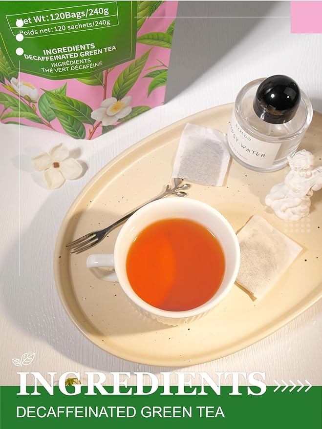 HYNTMYT Decaffeinated Green Tea Bags, Pure CO₂ Decaf Green Tea, Refreshing & Smooth Taste, Unsweetened, 120 Count