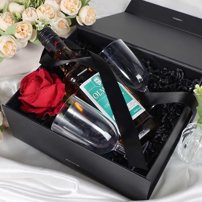 Black Gift Box with Ribbon Magnetic Lids 10.2x9x3.74 in, Bridesmaid Groomsman Proposal Boxes, Wedding Graduation Storage Box 1 Pack