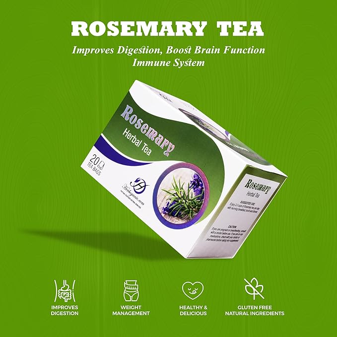 HERBOGANIC Rosemary Herbal Tea - Digestion Support and Immune Boost | Refreshing and Delicious Blend | Natural Ingredients | 20 Tea Bags