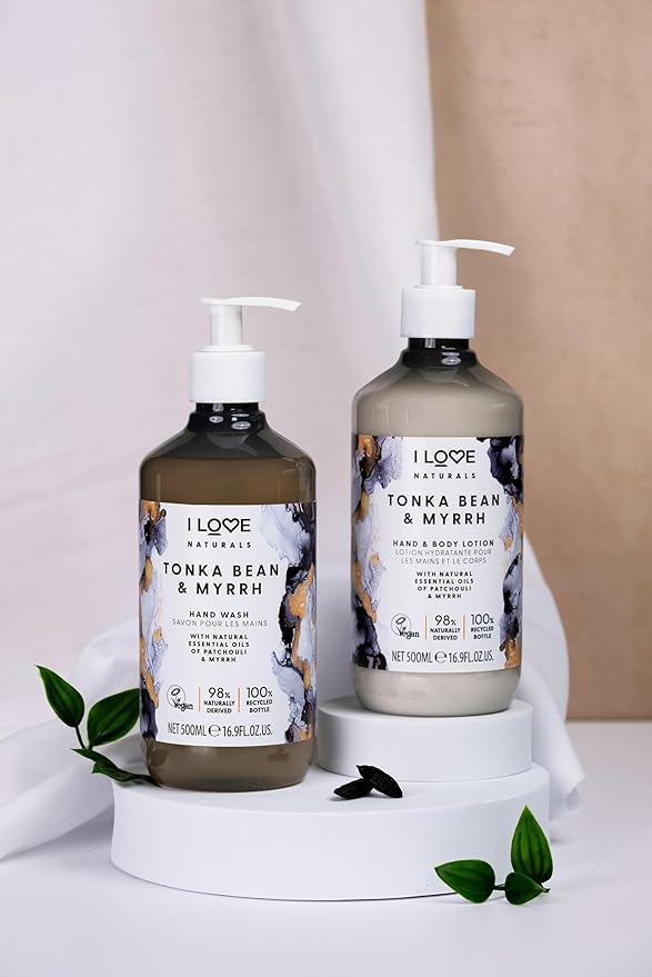 I Love Naturals Tonka Bean and Myrrh Hand and Body Lotion - Moisturizing Lotion for Dry Skin - Coconut Oil and Shea Butter Lotion - 16.9 oz