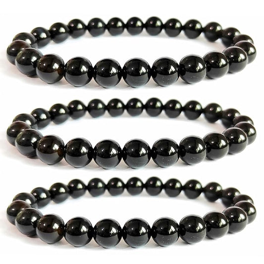 Black Tourmaline Bracelets Sets For Men Protection Bracelets For Women Chakra Feng Shui Stretchy Obsidian Agates 8mm Beaded Bracelets Lucky Handmade Bracelets(Tourmaline 3pcs)