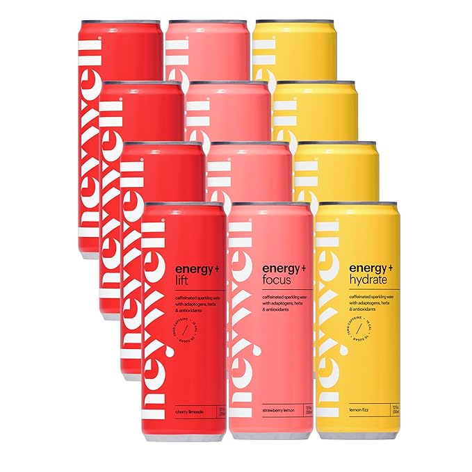 Heywell Sparkling Adaptogenic, Water Energy and Focus, Energy Variety Pack, 12 Fluid Ounce (Pack of 12) - Caffeinated, Organic, Non GMO, Vegan, Gluten Free, Dairy Free