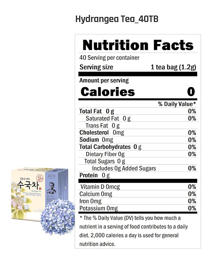 Ssanggye Hydrangea Sweet Dew Tea 1.2g x 40 Tea bags, Premium Korean Herbal Tea Hot Cold Sweet Flower Soft 4 Seasons Made in Korea