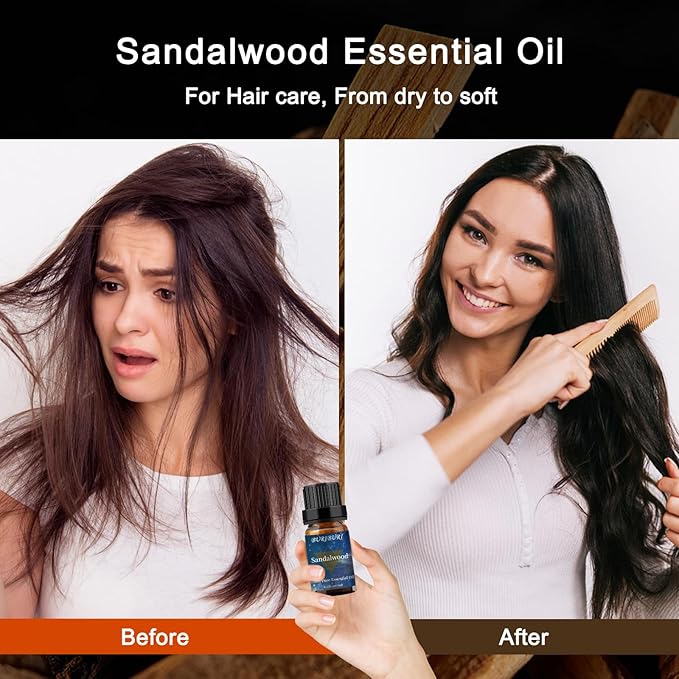BURIBURI Sandalwood Essential Oils for Diffuser, Skin, Hair, 100% Pure, Fragrance Oil for Candle Soap Perfume Making, Natural, Organic Aromatherapy Sandalwood Oils 10ML