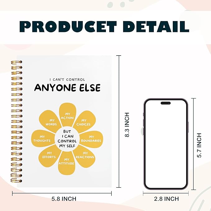 BearCake Mental Health Gifts, Self Control Mental Health Journal, Therapy Journal for Mental Health, Inspirational Notebooks, Mental Health Journal for Women, Hardcover Spiral Notebook 5.5x8.3