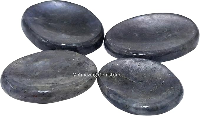 Amazing Gemstone Iolite Worry Stone, Healing Crystals - Piedra Crystal Fidget for Gift, Meditation, Calming, Relaxation, Stress Relief