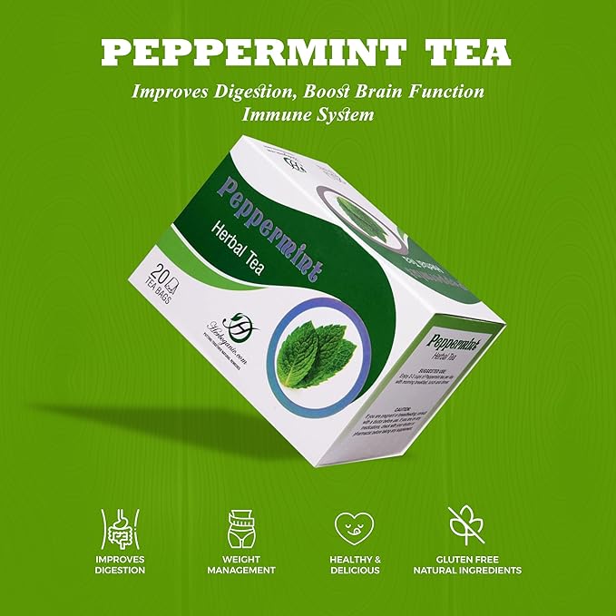HERBOGANIC Peppermint Herbal Tea - Digestion Support and Immune Boost | Refreshing and Delicious Blend | Natural Ingredients | 20 Tea Bags