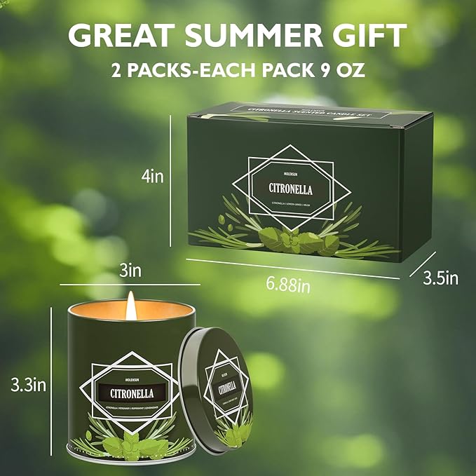 Citronella Candles Outdoor 2-Pack, Total 18oz Citronella Candles for Outside Patio, Camping & Garden, Summer Gifts for Indoor Home Scented, 50-Hour Burn Time, 9 Ounce Each