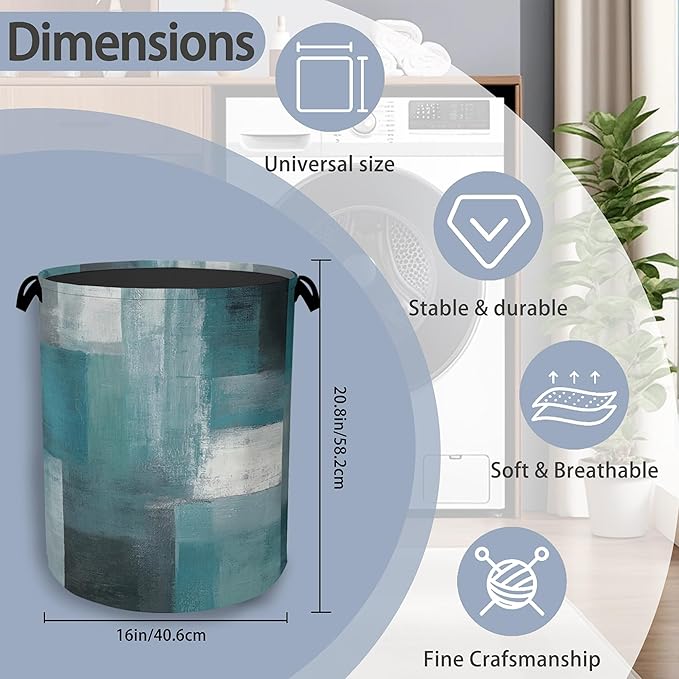 Blue Gray Modern Laundry Basket,Art Foldable with Handles Tote Bag Oxford Cloth for Bathroom Bedroom Dirty Clothes Storage Bucket 16" x 20.8"