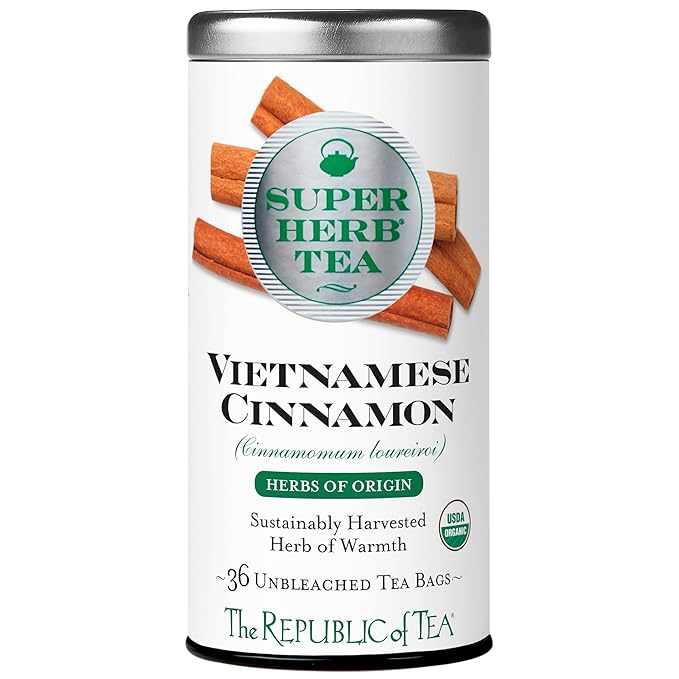 The Republic of Tea — Organic Vietnamese Cinnamon SuperHerb Tea Tin, 36 Herbal Tea Bags, Naturally Caffeine-Free Herbs of Origin