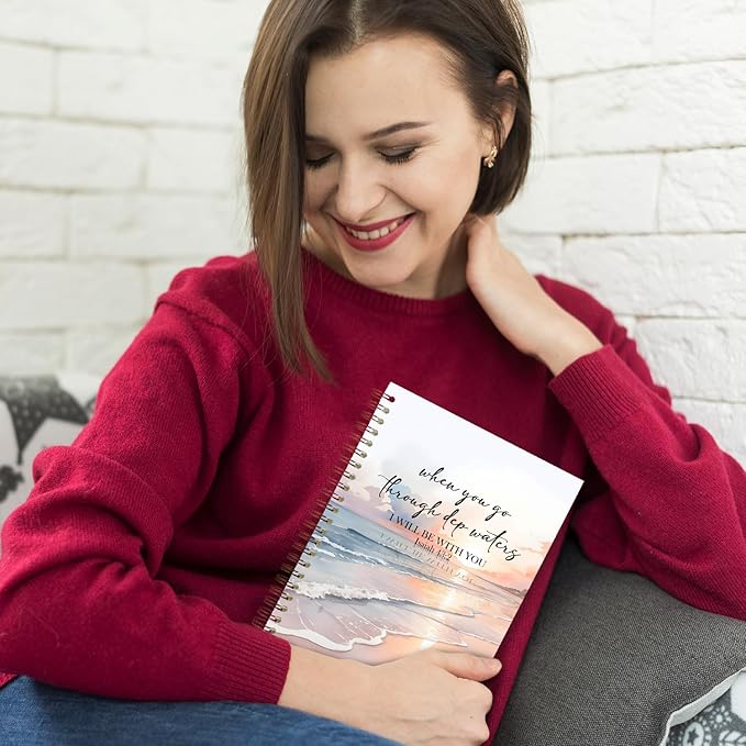 Coastal Christian Spiral Notebooks, Isaiah 43:2 Bible Journal, Scripture Journals for Writing, Christian Gifts for Women Men, Religious Notebook for Note Taking, 5.5x8.3 Inch